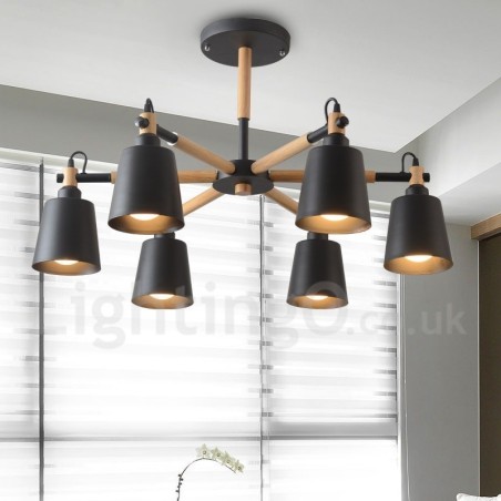 Modern Contemporary Wood 6 Light Chandelier Lamp Modern Contemporary Wood 6 Light Chandelier Lamp