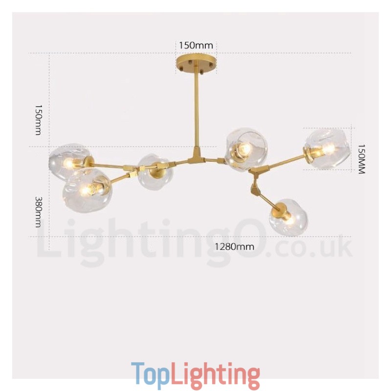 6 Light Modern Contemporary Chandelier with Clear Glass Shade & Light