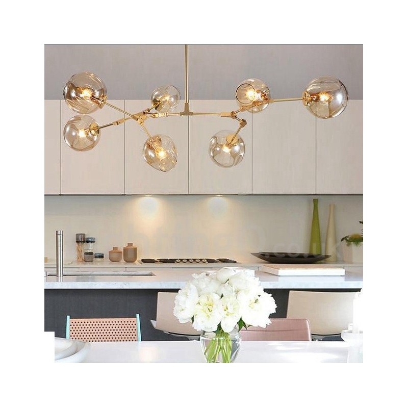 Modern Contemporary 7 Light Chandelier with Clear Glass Shade & Lamp