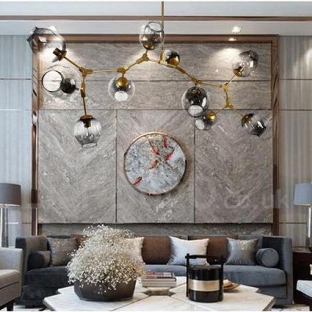 10 Light Golden Chandelier with Glass Shade Modern Contemporary Style Light