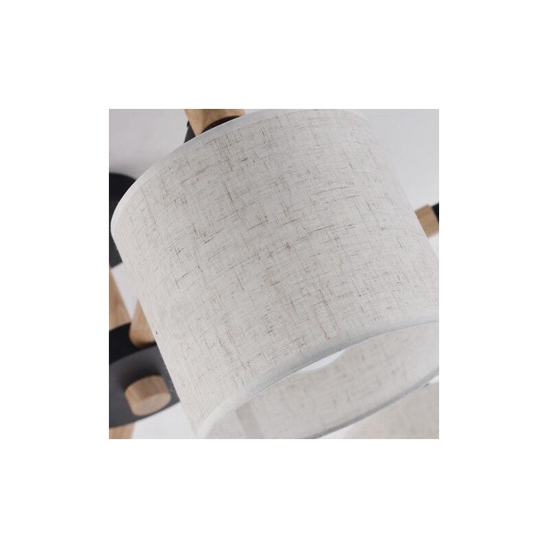 Modern Contemporary 3 Light Single Tier Wood Chandelier with Drum Fabric Shade &
