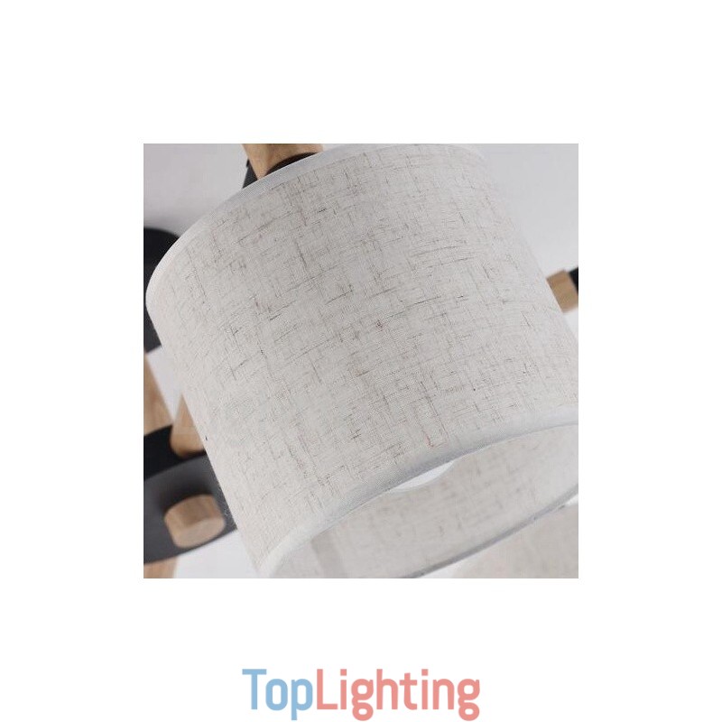 Modern Contemporary 6 Light Single Tier Wood Chandelier with Drum Fabric (Black White)