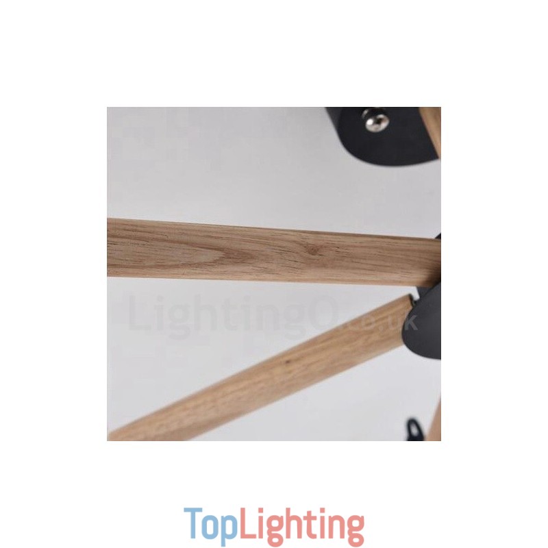 Modern Contemporary 6 Light Single Tier Wood Chandelier with Drum Fabric (Black White)