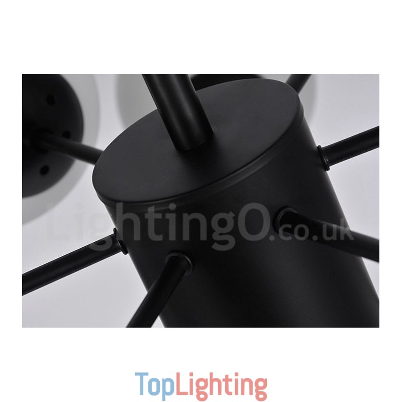 Black 12 Light 2 Tier Metal Chandelier with Glass Shade Modern Contemporary Style