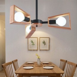 Wood Single Tier 3 Light Chandelier Lamp Modern Contemporary Style