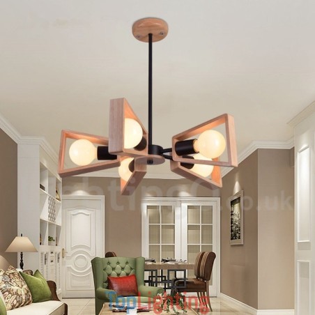 Wood Single Tier 5 Light Chandelier Lamp Modern Contemporary Style Wood Single Tier 5 Light Chandelier Lamp Modern Contemporary Style
