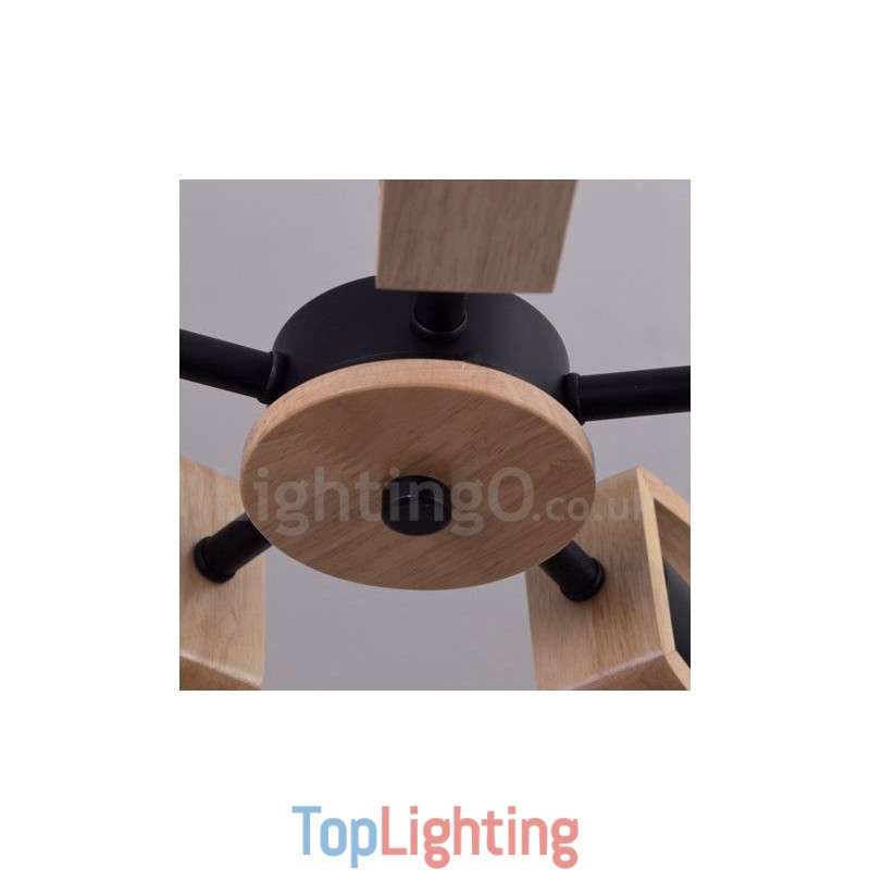 Wood Single Tier 5 Light Chandelier Lamp Modern Contemporary Style