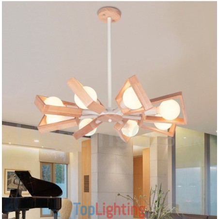 Wood Single Tier 8 Light Chandelier Lamp Modern Contemporary Style Wood Single Tier 8 Light Chandelier Lamp Modern Contemporary Style