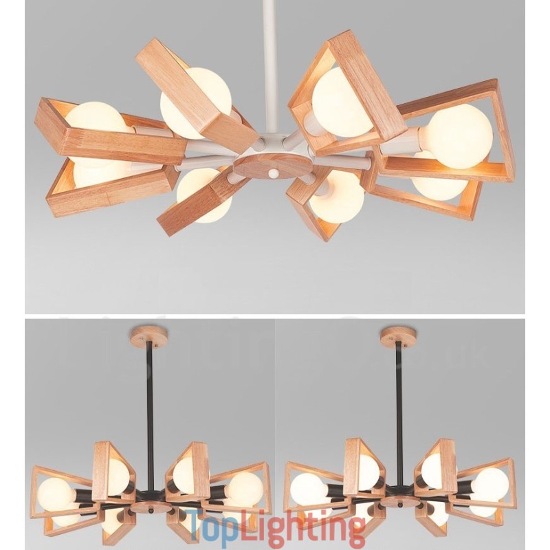 Wood Single Tier 8 Light Chandelier Lamp Modern Contemporary Style