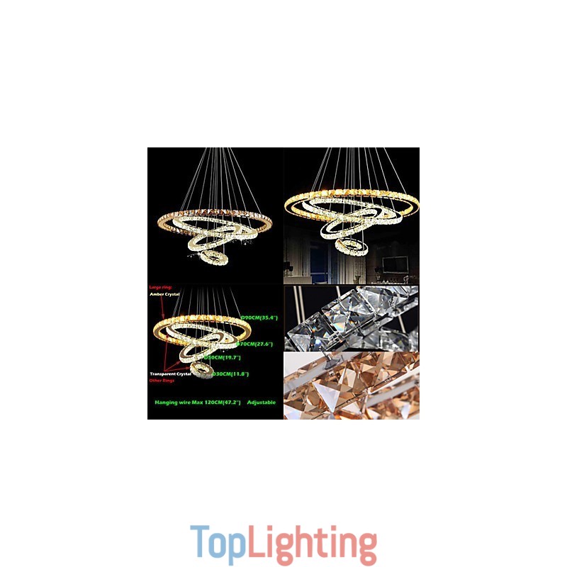 Modern Crystal Pendant Light Ceiling Chandelier Lamp with 4 Rings Large Ring Amber Crystal and Other Clear Crystal
