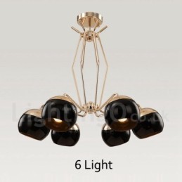 6 Light Single Tier Modern Contemporary Metal Chandelier Lamp with Glass Shade