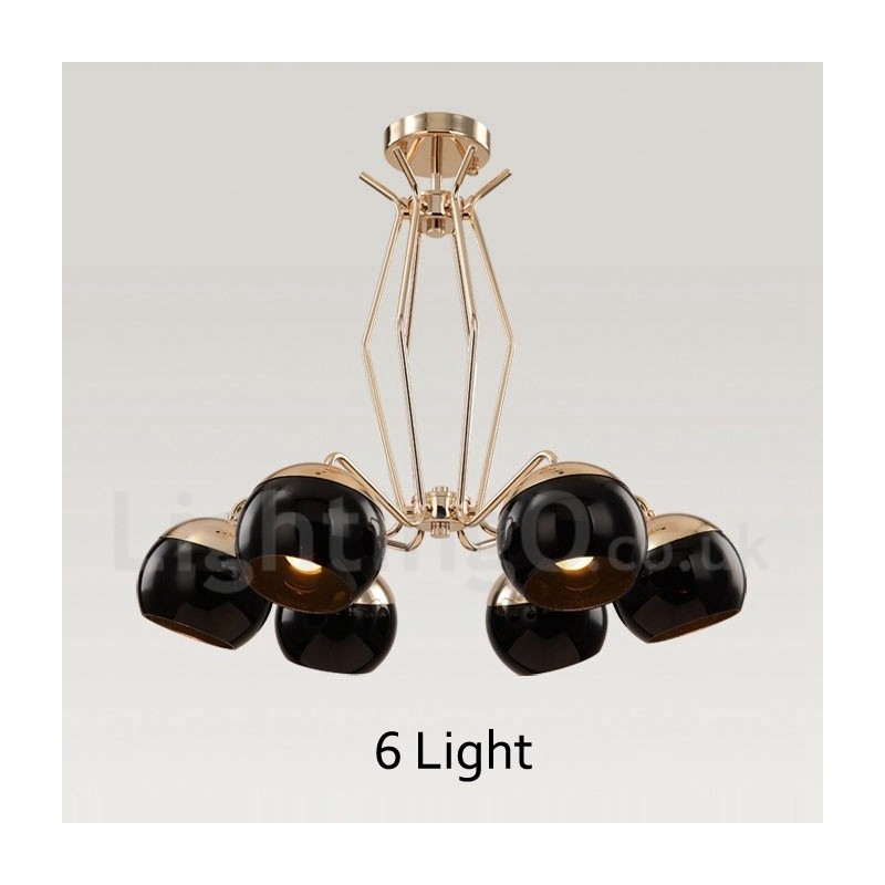 6 Light Single Tier Modern Contemporary Metal Chandelier Lamp with Glass Shade
