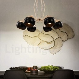 6 Light Single Tier Modern Contemporary Metal Chandelier Lamp with Glass Shade