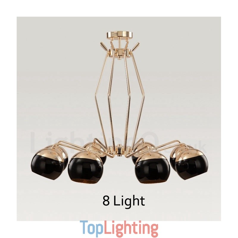 8 Light Single Tier Modern Contemporary Metal Chandelier Lamp with Glass Shade