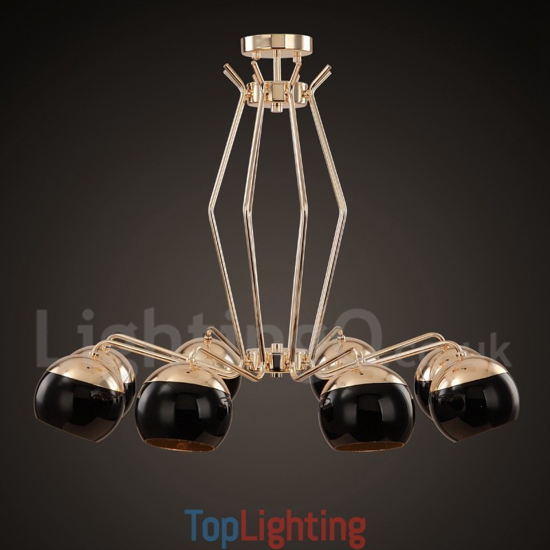 8 Light Single Tier Modern Contemporary Metal Chandelier Lamp with Glass Shade