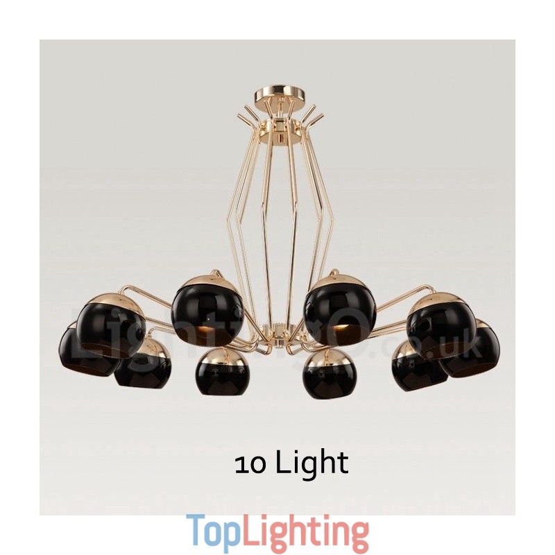10 Light Single Tier Modern Contemporary Metal Chandelier Lamp with Glass Shade