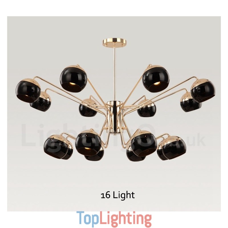 16 Light 2 Tier Modern Contemporary Metal Chandelier Lamp with Glass Shade