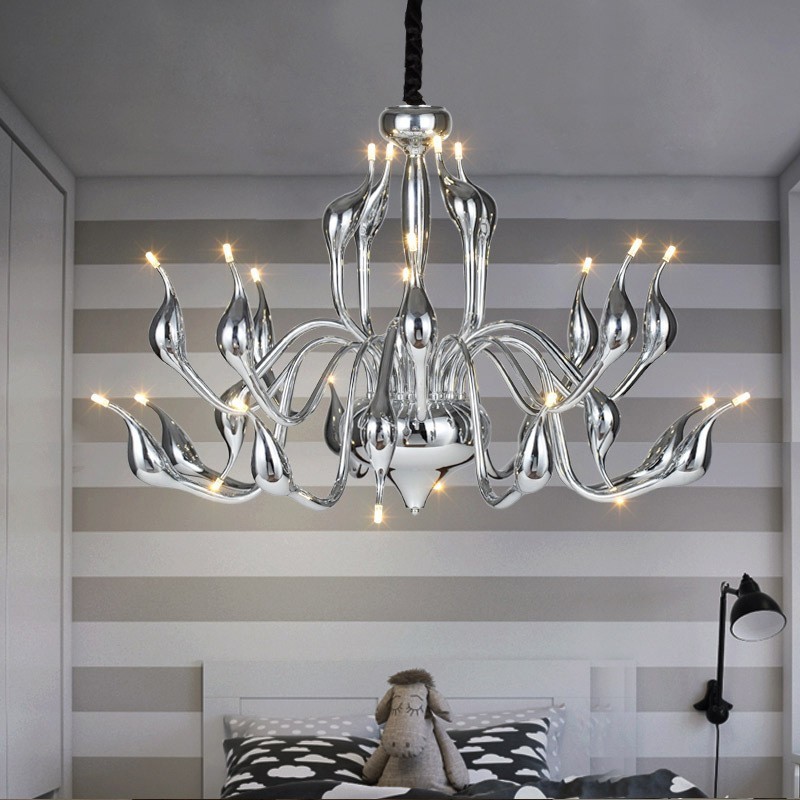 24 Lights Modern Swan Chandelier Light G4 Chrome Plating Bulb Included