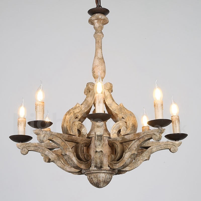 8 Light Vintage Retro Wooden Chandelier Lamp Light