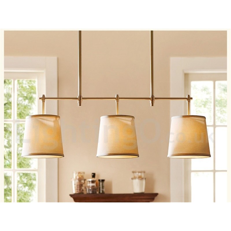 Country Retro 3 Light Copper Chandelier Light with Fabric Shade Lamp
