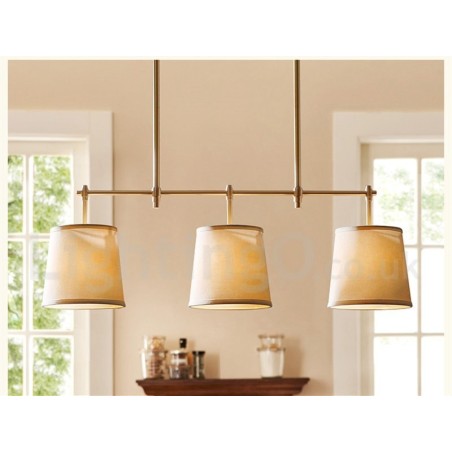 Country Retro 3 Light Copper Chandelier Light with Fabric Shade Lamp Country Retro 3 Light Copper Chandelier Light with Fabric Shade Lamp