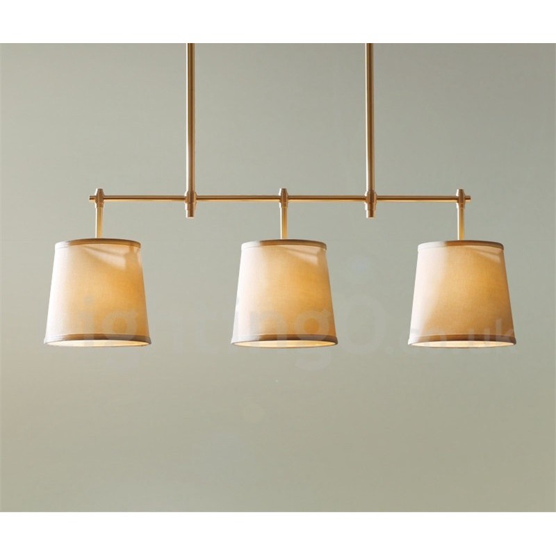 Country Retro 3 Light Copper Chandelier Light with Fabric Shade Lamp