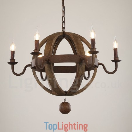 Country Vintage Wooden 6 Light Chandelier Lamp Light Country Vintage Wooden 6 Light Chandelier Lamp Light