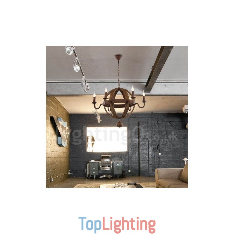 Country Vintage Wooden 6 Light Chandelier Lamp Light