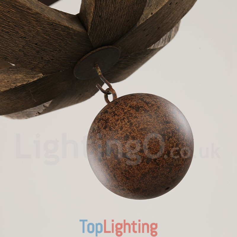 Country Vintage Wooden 6 Light Chandelier Lamp Light