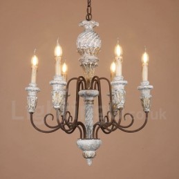 Country Vintage Wooden 6 Light Single Tier Chandelier for Light