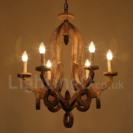 Country Wooden Vintage 6 Light Single Tier Chandelier Light Wood Lamp Country Wooden Vintage 6 Light Single Tier Chandelier Light Wood Lamp