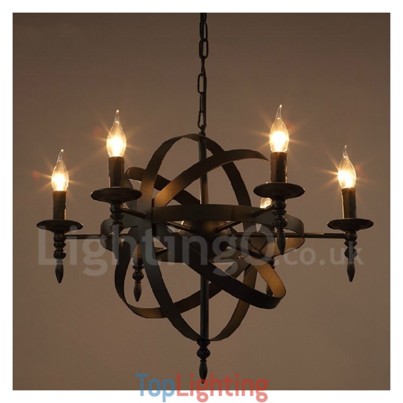 Retro Vintage Metal 6 Light Single Tier Chandelier Light