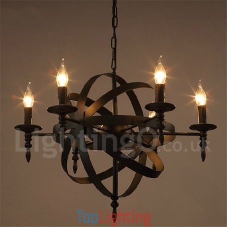Retro Vintage Metal 6 Light Single Tier Chandelier Light Retro Vintage Metal 6 Light Single Tier Chandelier Light