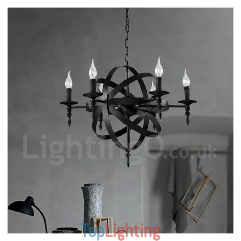 Retro Vintage Metal 6 Light Single Tier Chandelier Light