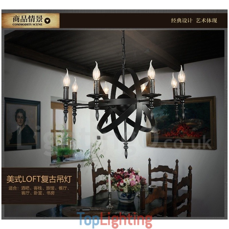 Retro Vintage Metal 6 Light Single Tier Chandelier Light