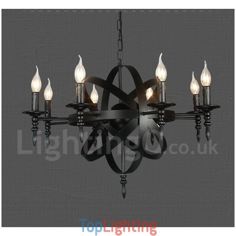 Black Retro Vintage Metal 8 Light Single Tier Chandelier Light
