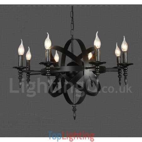 Black Retro Vintage Metal 8 Light Single Tier Chandelier Light Black Retro Vintage Metal 8 Light Single Tier Chandelier Light