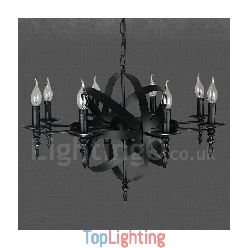 Black Retro Vintage Metal 8 Light Single Tier Chandelier Light