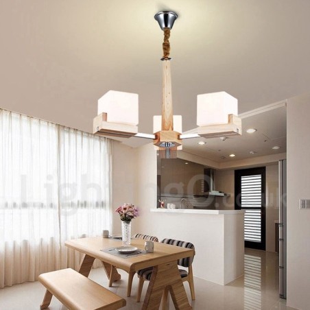 Wooden Modern Contemporary 3 Light Single Tier Chandelier Lamp