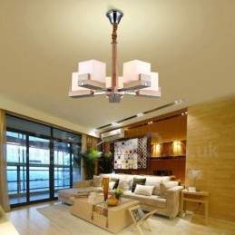 Wooden Modern Contemporary 5 Light Single Tier Chandelier Lamp