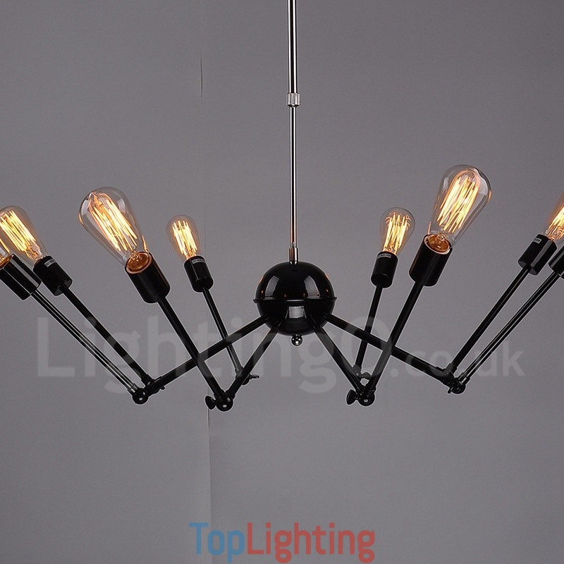 Black Retro Vintage Metal 8 Light Single Tier Chandelier Light