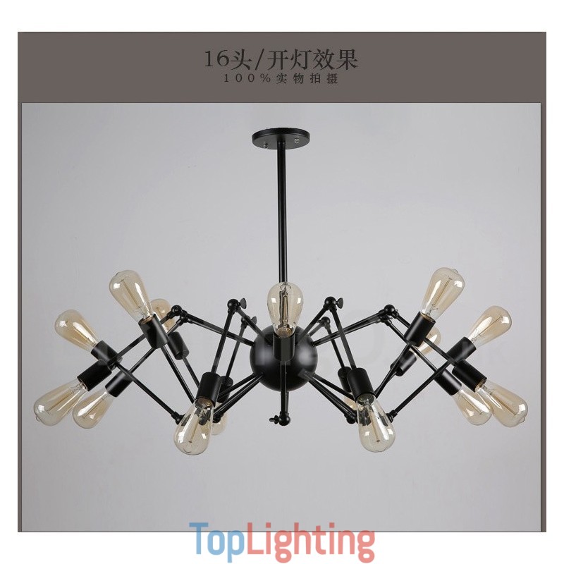 Black Retro Vintage Metal 8 Light Single Tier Chandelier Light