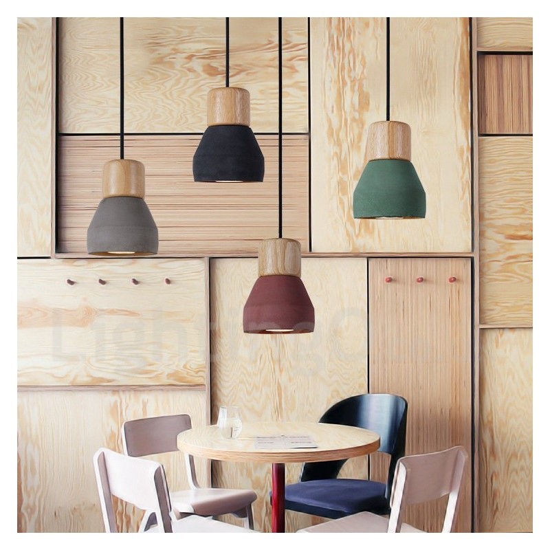 Single Light Modern Contemporary Multi Colors Wood Concrte Pendant Light