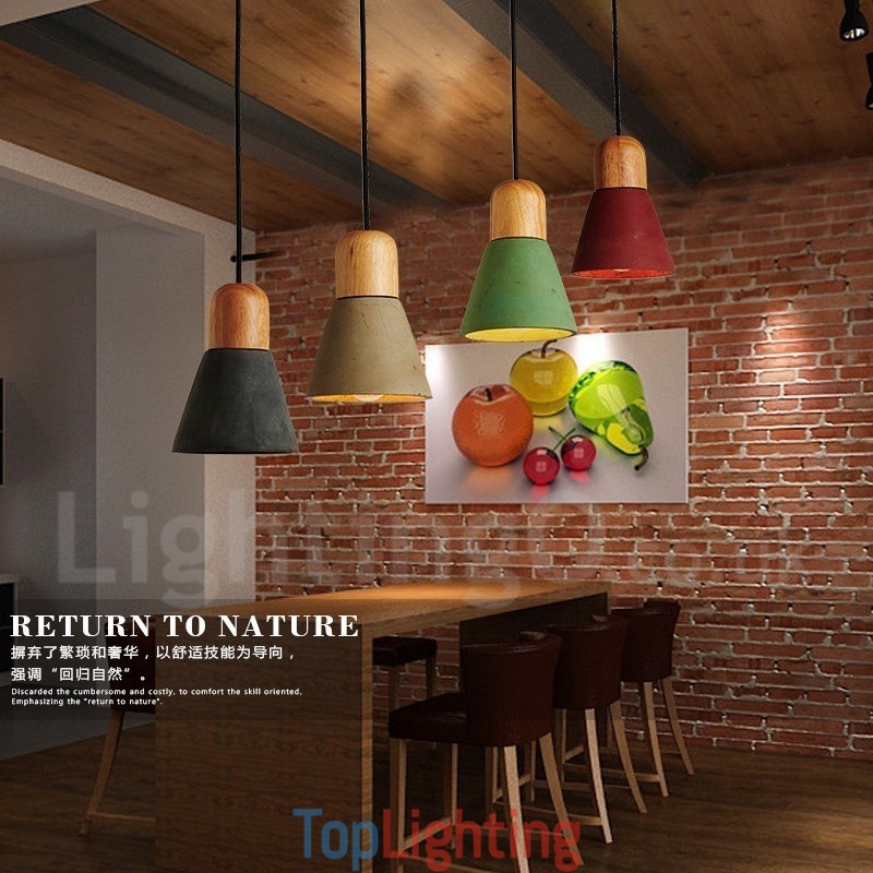 Modern Contemporary Wood Multi Colors Concrte Pendant Light