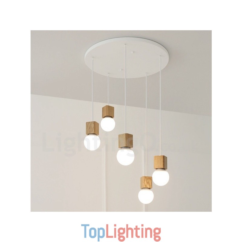 5 Light Wood Rustic Lodge Pendant Light