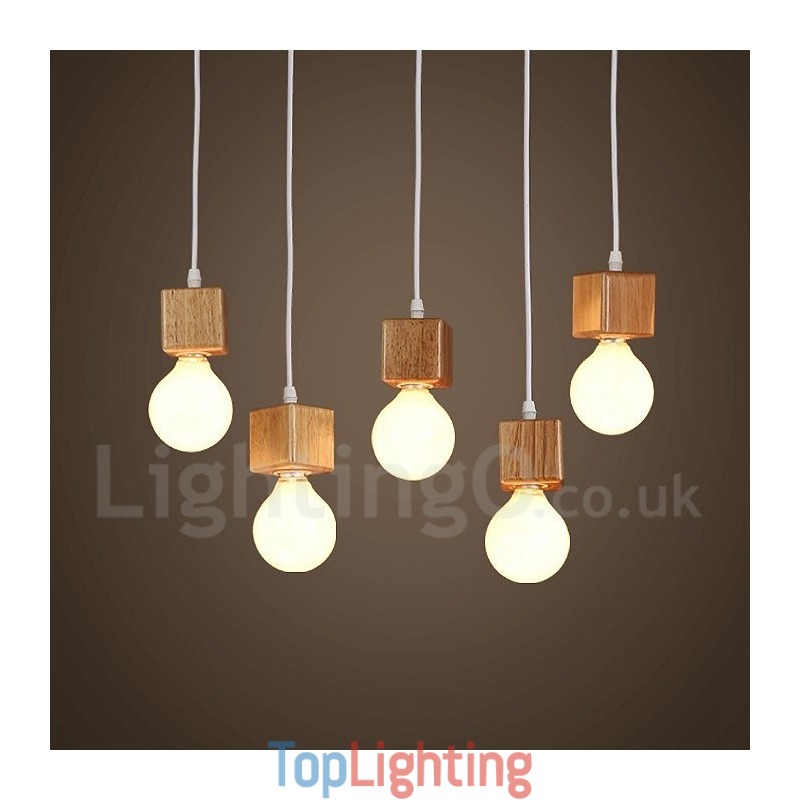 5 Light Wood Rustic Lodge Pendant Light