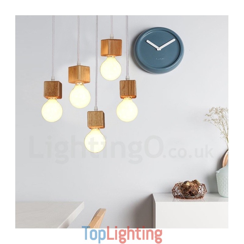 5 Light Wood Rustic Lodge Pendant Light