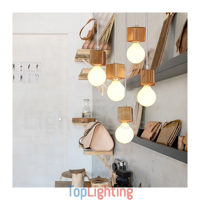 5 Light Wood Rustic Lodge Pendant Light