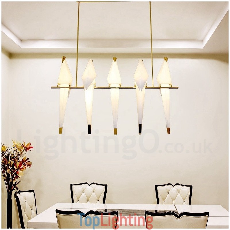 Modern Contemporary Paper Crane 5 Light Pendant Light