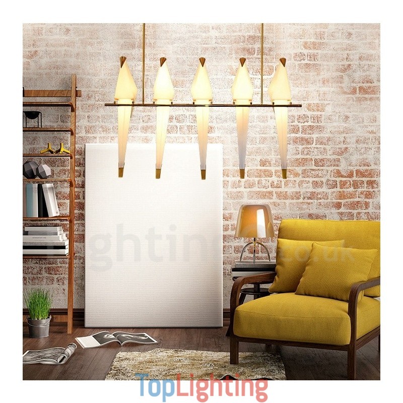 Modern Contemporary Paper Crane 5 Light Pendant Light